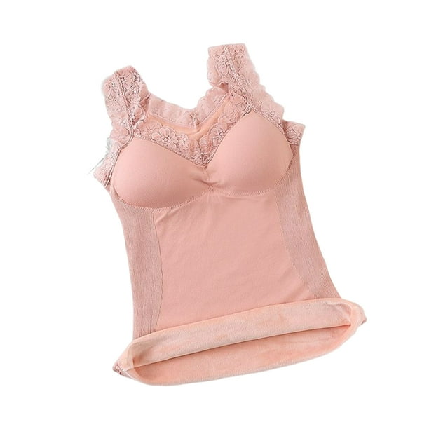 Jumpingount Ropa interior cálida gruesa de encaje para mujer, lencería Sexy para mujer, diseño Simple, capa Base de Color sólido, chaleco, Tops de fondo, Camisetas sin mangas Rosado 37.5-65 kg Jumpingount AP013549-15