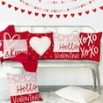 thumbnail image 3 of Valentine's Day Hello Valentine Hugs & Kisses Throw Pillow Covers 18x18 Inch Set of 4, Red Heart XOXO Striped Decorative Farmhouse Wedding Cushion Cases for Home Decoration (Red) G414-18, 3 of 6