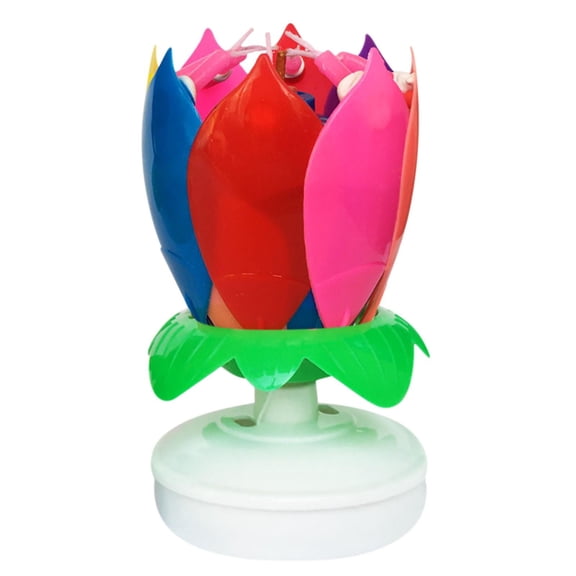 Chandelles Gâteau Fleur de Lotus Musicales à Double Rotation Chandelles Musicales s'Ouvrent Tournoyantes et Jouent Décoration de Gâteau pour Fête d'Anniversaire-HAPDEN