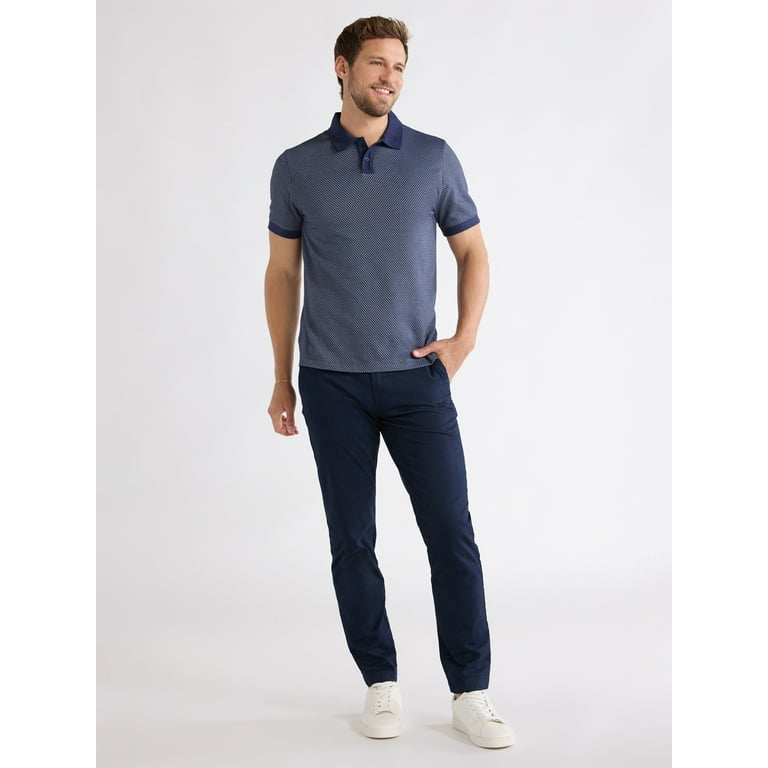 Free Assembly Men's Jacquard Checkered Knit Polo Shirt Free Assembly Men's Jacquard Checkered Knit Polo Shirt