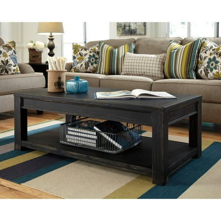 Rectangular Storage Cocktail Table - Signature Design By Ashley Gavelston Black Rectangular Cocktail Table
