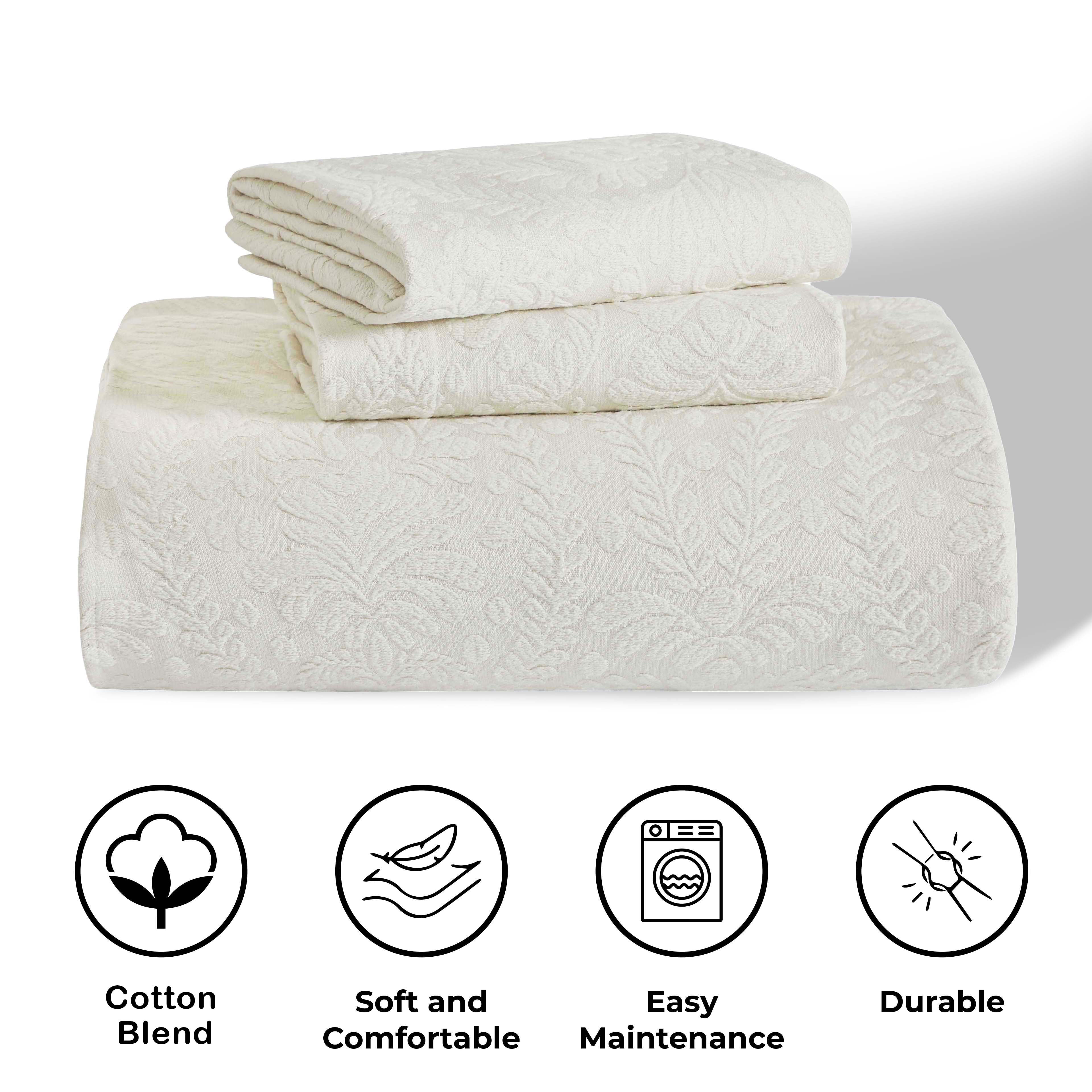 Superior 3 Piece Aspen Cotton Blend Ivory Bedspread Set, Full