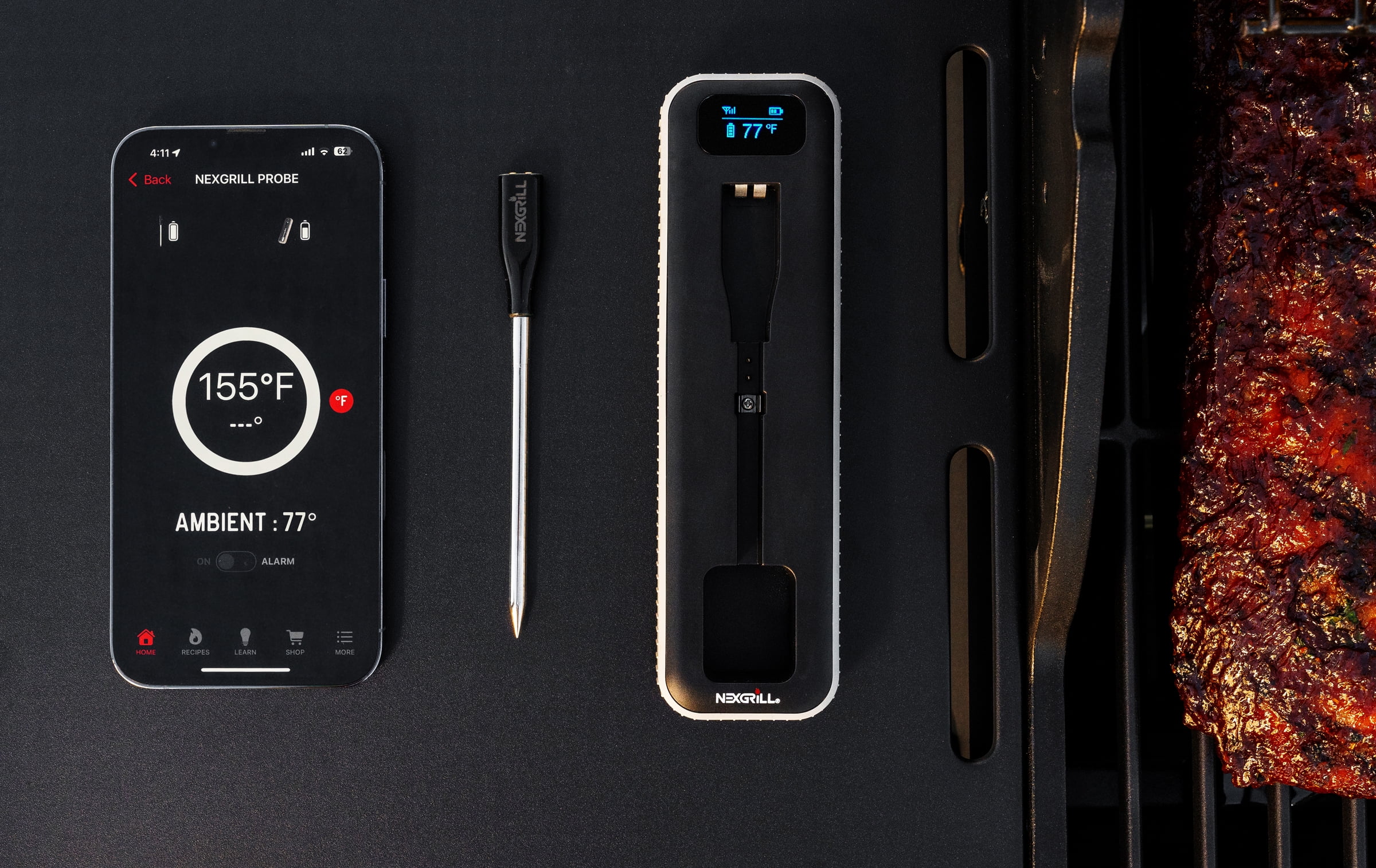 Nexgrill Digital Wireless Meat Thermometer – Smart Meat Probe Thermometer Wireless for Grilling, Smoker, Oven & BBQ Cooking Thermometer for Meat with Dual Temp Sensor & Charging Case – 530-04113