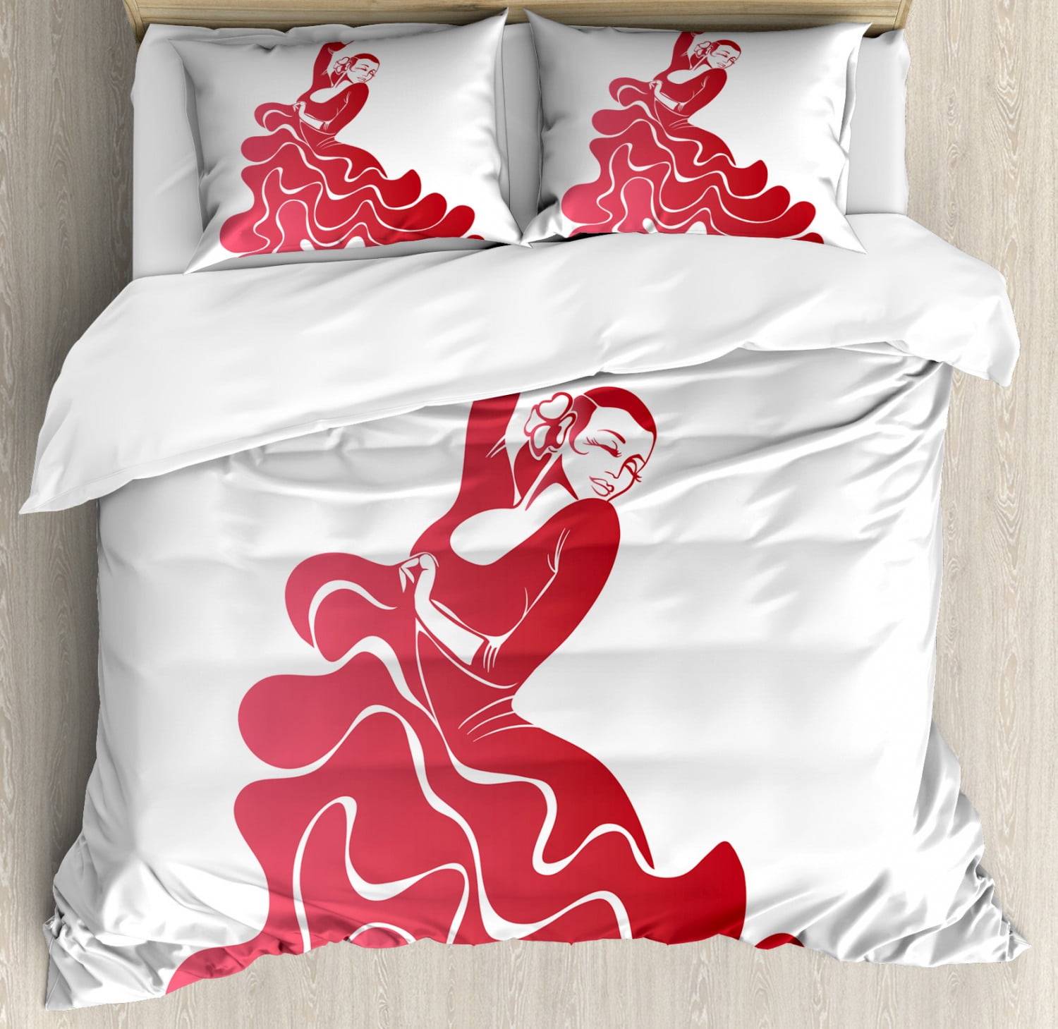 Spanish Duvet Cover Set Queen Size, Flamenco Lady Performing Historical