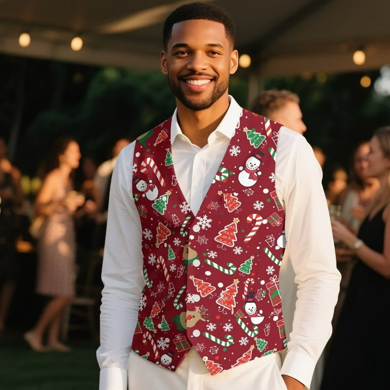 mens christmas dress vests Novelty Christmas Jumper Pattern Union Jack Waistcoat, Blue, Red and White