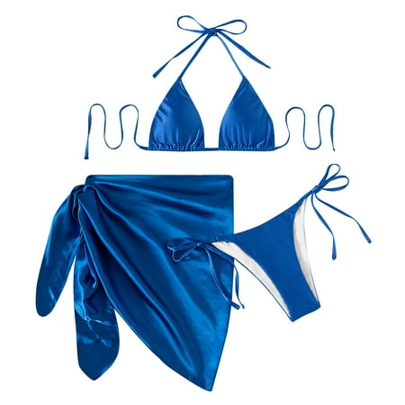 Aayomet Womens Swimsuits & Beach Color Swimsuit Up Skirt Side Ladies Bikinis Women Push 3pack Bikini Beachwear Triangle-Tie Blue S