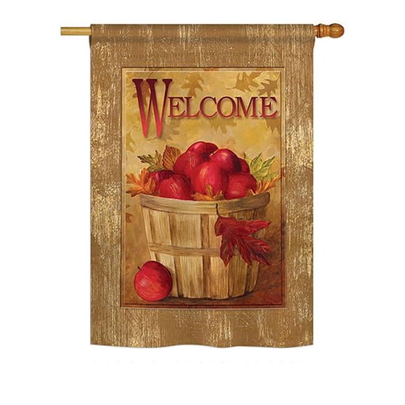 Breeze Decor BD-FT-H-117042-IP-BO-DS02-US Welcome Apple Basket Food - Everyday Fruits Impressions Decorative Vertical House Flag - 28 x 40 in.