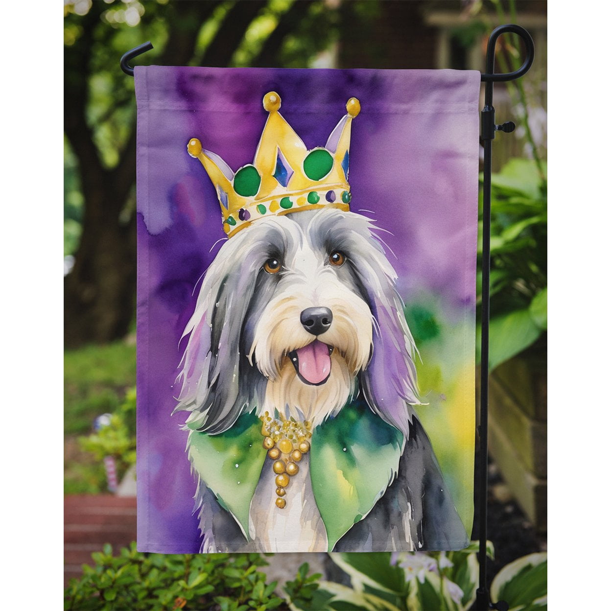 Bearded Collie King of Mardi Gras Garden Flag 11.25 in x 15.5 in