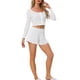 thumbnail image 2 of Conjunto de lounge para mujeres INSPIRE CHIC, pijamas de manga larga, camisas de botones con pantalones cortos, conjunto de 2 piezas, sets de entrenamiento Y2K, color blanco, 2 of 5