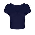 thumbnail image 5 of Lovskoo Womens Tops 2024 Summer Short Sleeve Slim V Neck Plunge Basic V Neck Slim T Shirt Tops Tunic Tee Blue M, 5 of 7