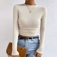 thumbnail image 2 of Women T Shirts Long Sleeve Crew Neck Slim Fit Basic Tops Daily Wear Fall Fashion Cute Shirts Size M, 2 of 6