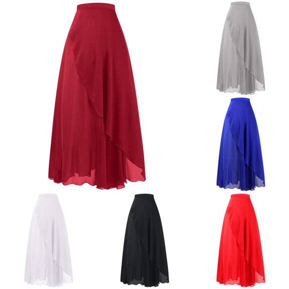 FINALGANG Womens High Waist Solid Color Irregular Ruffle Maxi Skirt Elegant Wedding Party Flowy Long Skirt Bottoms For Ladies Versatile Skirts One Size