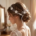 thumbnail image 3 of Miallo 4-Piece Handmade White Rose Bridal Hair Vine and Hair Pins Set, Crystal Pearl Floral Hair Accessories for Women’s Special Occasions, 3 of 8
