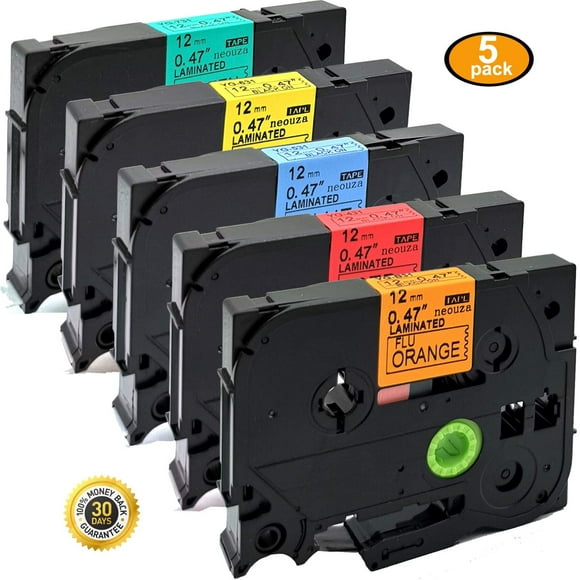 5PK Compatible for Brother P-Touch Laminated Tze Tz Label Tape Cartridge 12mm x 8m (Set of 5 Different Colors 0.47" x