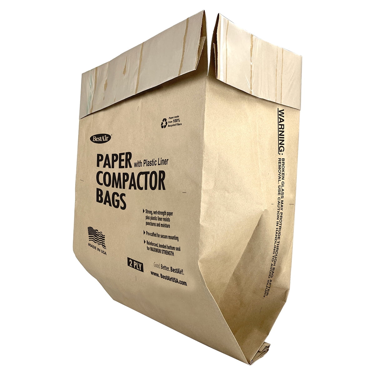 BestAir Heavy Duty Paper Trash Compactor Bags, Pre-Cuffed, 8 Bags for Your Home (4 Pack)
