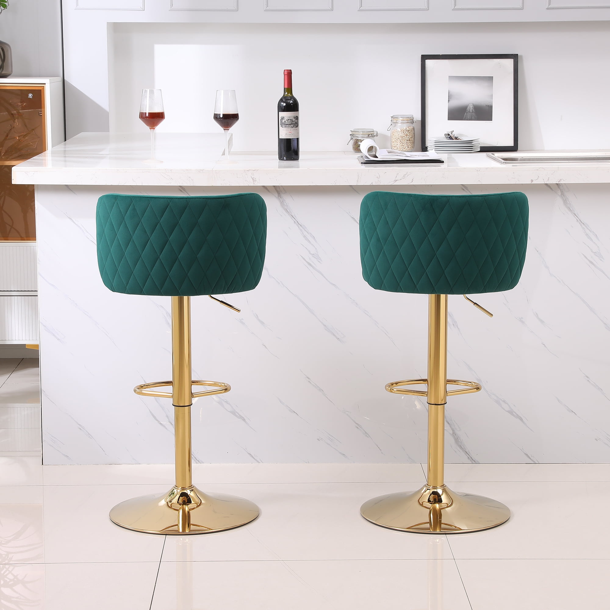 Kadyn 2pcs Modern Adjustable Counter Height Barstools with Back& Footrest for Kitchen, Emerald Kadyn 2pcs Modern Adjustable Counter Height Barstools with Back& Footrest for Kitchen, Emerald