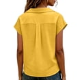 thumbnail image 4 of ATOYSOY Ladies Notch Collar Cap Sleeve Full Placket Tops Short Sleeve Crinkle Woven Casual Blouses Breathable Soft Oversized Fashion Shirts Versatile Wear For Weekend Home Working Daily Styling, 4 of 6
