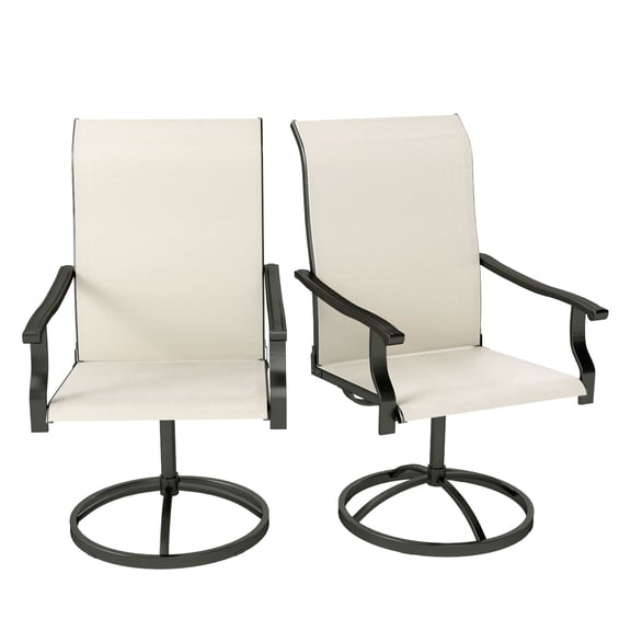 Patio Swivel Chairs Set of 2, High Back Outdoor Dining Chairs All-Weather Mesh Beige for Backyard, Lawn, Garden