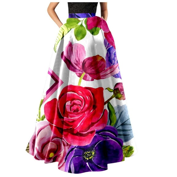 GEWSEY Womens Casual High Waist Tie Afican Print Long Maxi Skirt with Pockets (Hot Pink, XXL)