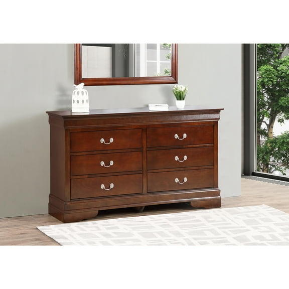 Glory Furniture Louis Phillipe 6 Drawer Dresser in Cappuccino