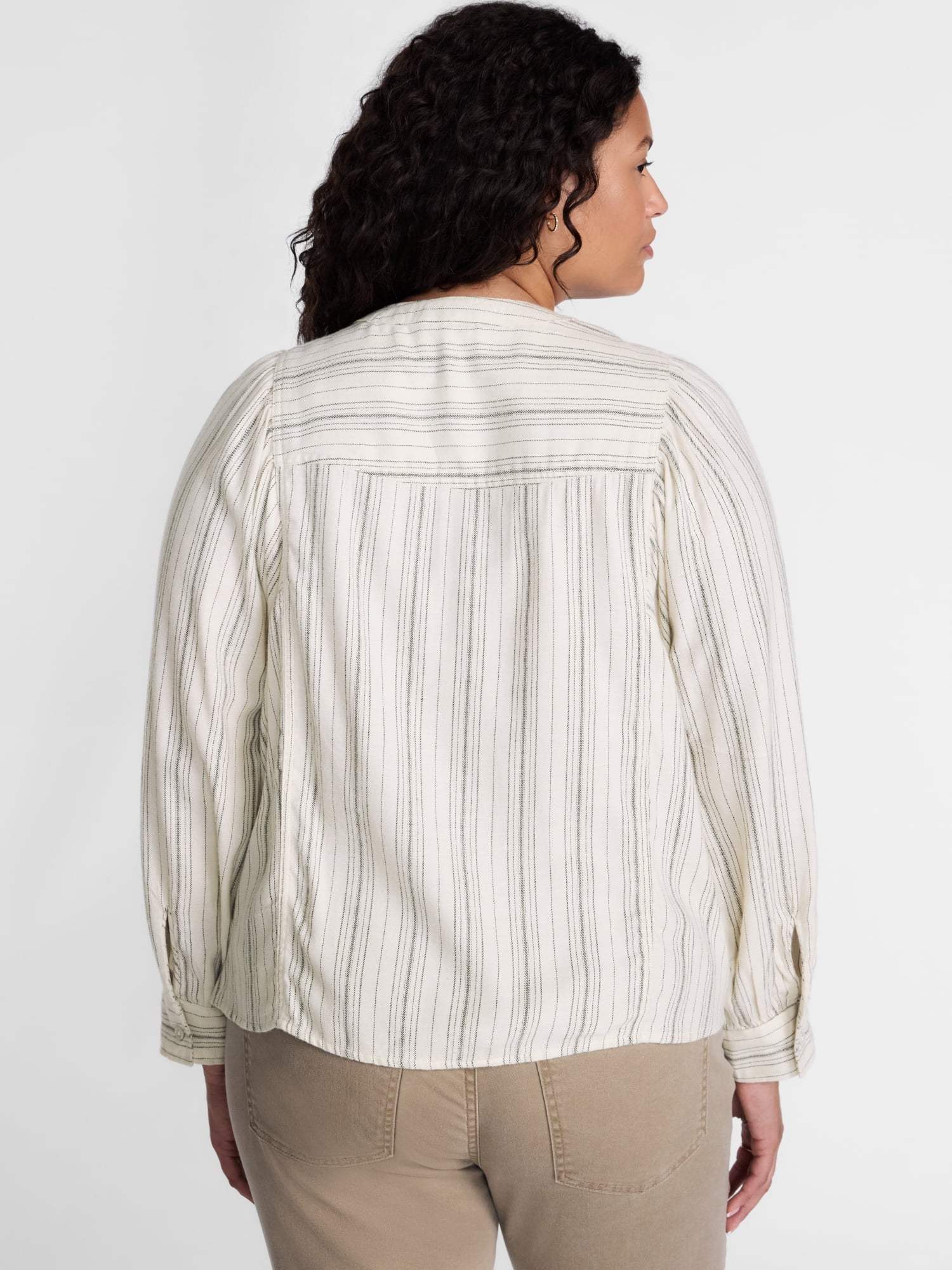 Terra & Sky Women's Plus Puff Sleeve Long Sleeve Woven Top, Sizes 0X- 5X
