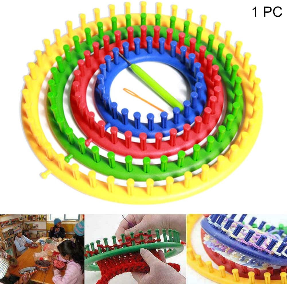 ABCISI Round Knitting Looms Set, Craft Kit Tool with Hook Needle and Crochet, Round Plastic Knit Quick Loom Set, for Loom Knitting Hats, Scarves Shawl Sock Blankets & More(Yellow-29cm)