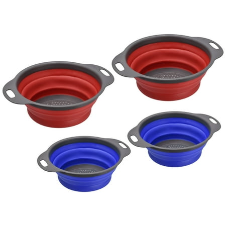 

Uxcell Collapsible Colander Set 4 Pcs Silicone Foldable Strainer for Pasta Vegetables Fruits - 2 Blue 8in 2 Red 9.4in