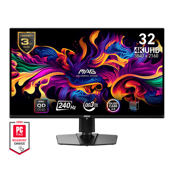 MSI 32" 3840 x 2160 (UHD) 165Hz 0.03ms (GTG) QD-OLED Gaming Monitor Tilt Swivel Height adjustable USB Type-C x1 (DP Alternative) (MAG 321UP QD-OLED)