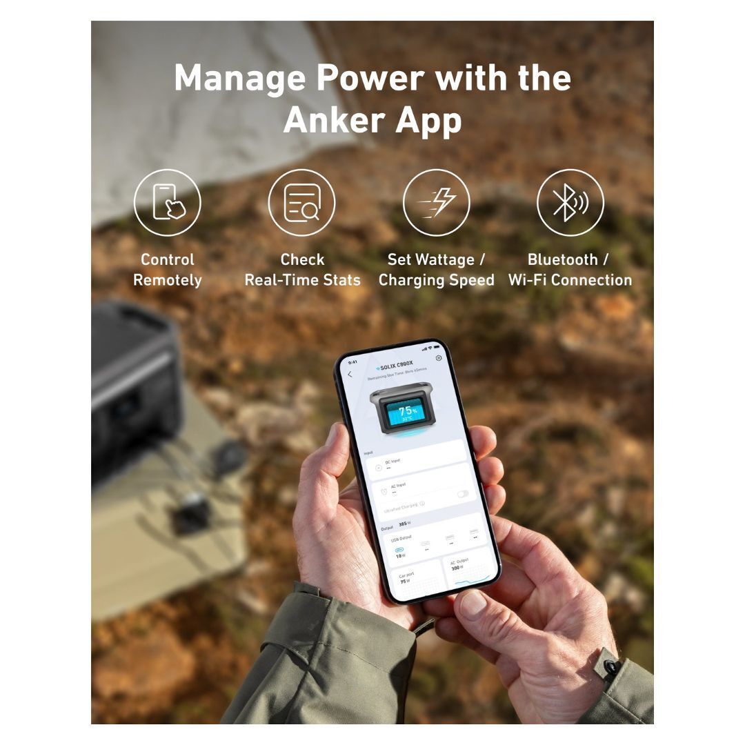 Anker SOLIX C800X 768Wh Solar Generator Plus 200W Solar Panel with Built-In Storage, HyperFlash Recharging, and 3-Mode Campus Lights