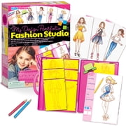 4M: KidzMaker: My Design Portfolio Fashion Studio - Design & Draw Outfits, Mix & Max Pattern Rubbing Plates, Travel Case, Arts & Craft Set, Kids 5+