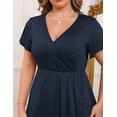 thumbnail image 7 of FOLUNSI Plus Size Formal Dresses Glitter V Neck Split Wedding Cocktail Long Evening Dress Noble Blue 2XL, 7 of 7