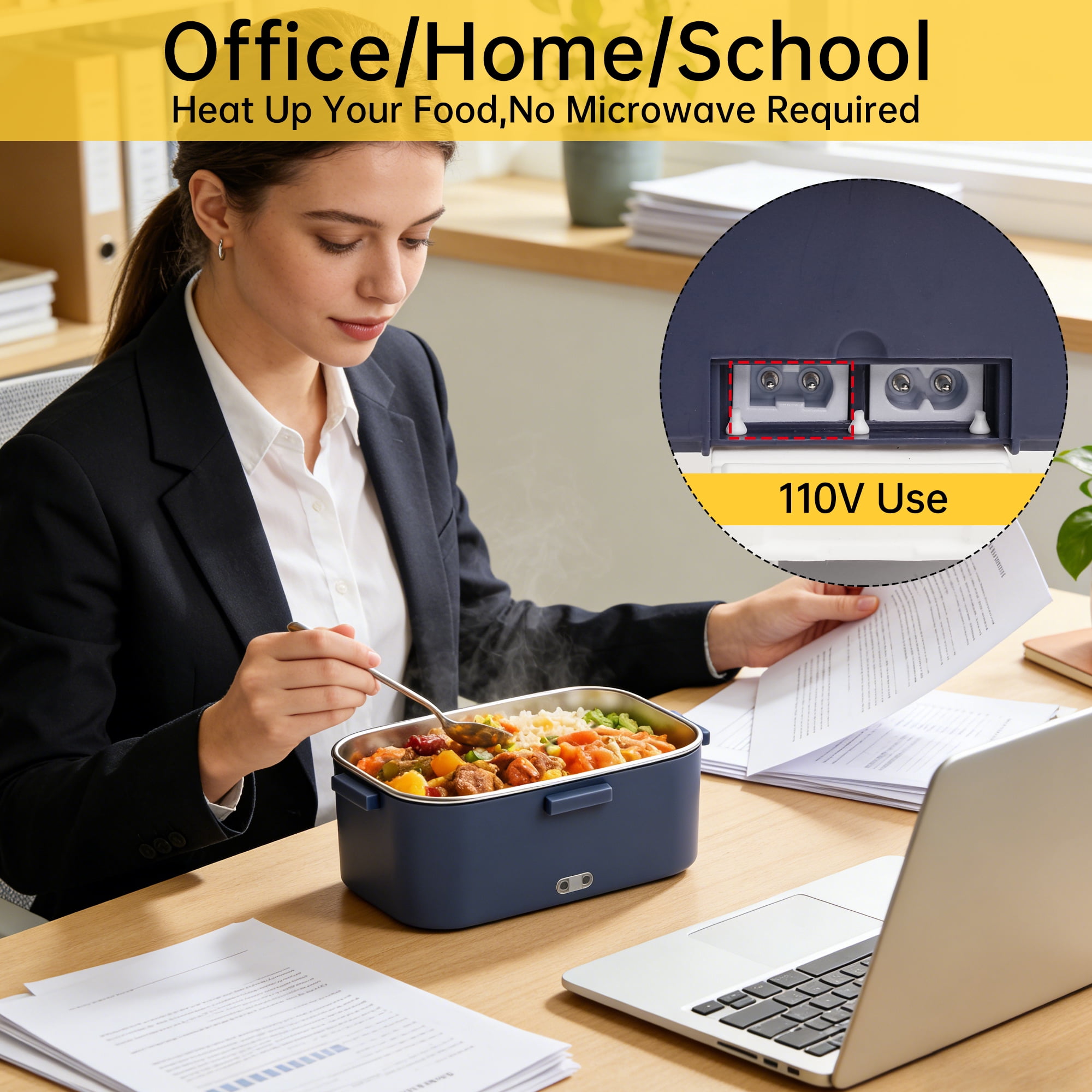 Electric Lunch Box Food Heater, 1.8L Portable Heated Lunch Box for Adults, 75W Fast Heating Food Warmer, 12V/24V/110-230V for Car Truck Office Travel (Blue)