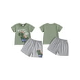 thumbnail image 2 of Toddler Baby Kids Boy Shorts Clothes Set 6 12 18 24 Months 2T 3T 4T Dinosaur Letter Print Short Sleeve T-Shirt Elastic Waist Summer Outfits Sets, 2 of 9