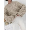 thumbnail image 4 of Womens Sweaters Fall Cable Knit Long Sleeve Crewneck Oversized Sweater Chunky Pullover Loose Outfits Light Card M, 4 of 9