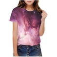 thumbnail image 2 of Kids Galaxy Print T-Shirt for Girls | All Over Space Nebula Star Graphic Tee | Soft Stretch Comfy Tagless Short Sleeve Shirt | Multicolor,Size 3 T, 2 of 8