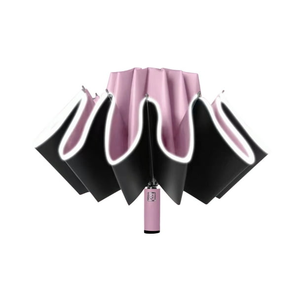 Paraguas Plegable Inverso Resistente Al Viento con Banda Reflectante, Paraguas de Viaje Compacto y Automático de 10 Varillas, Diámetro de 41 Pulgadas, Protección Contra La Lluvia para Adultos.