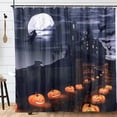 thumbnail image 2 of Horror Halloween Shower Curtain Set Scary Pumpkin Full Moon Castle Witch Halloween Bathroom Decors with Hooks 72"x72", 2 of 7