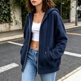 thumbnail image 4 of Plus Size Women's Full Zip Fashion Hoodie, Oversized Long Sleeve Hooded Sweatshirt with Pockets, Casual Cute Zip Up Hoodies, Navy, XXL, 4 of 6