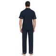 thumbnail image 4 of EA'S SECRET Mens 100% Cotton Pajamas Set Short Sleeve Long Pants Pjs Set Button Down Sleepwear with Pockets(Navy Blue,M), 4 of 8