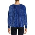 thumbnail image 2 of The Pioneer Woman Crochet Cuff Raglan Sleeve Velvet Blouse, Womens, 2 of 8