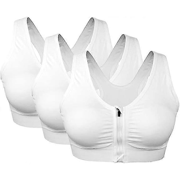 3 Pack Women's Sports Bra Zip Front Non Wired Comfy Post Surgery Bra With Removable Pads-Superb