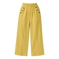 thumbnail image 3 of Lmueinov Womens Cotton Wide Leg Pants Elastic Waist Casual Trousers with Decorative Buttons Solid Color Flowy Long Pants for Summer Beach Vacation Clothes, 3 of 6