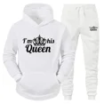 thumbnail image 3 of Chándal con estampado de QUEEN y KING para hombre y mujer, Sudadera con capucha para parejas, ropa deportiva para amantes, conjunto de 2 piezas, 3 of 5