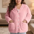 thumbnail image 4 of FAHXNVB Women's Fleece Bed Jacket V Neck Long Sleeves Button Dwon Front Pajama Jacket with Pockets Winter Soft Warm Loungwear,XXXL,Pink, 4 of 8