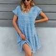 thumbnail image 2 of Jdlsppl Women's Short Sleeve Dresses Casual Dress V Neck A Line Short Date Night Holiday Bell Sleeve Sundress Blue Medium, 2 of 4