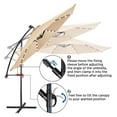thumbnail image 4 of WDZS 10FT Solar Offset Umbrella with 32 LED Lights Cantilever Hanging Outdoor Umbrellas Handy Crank & Cross Base for Lawn/Deck/Backyard/Pool Tan, 4 of 8