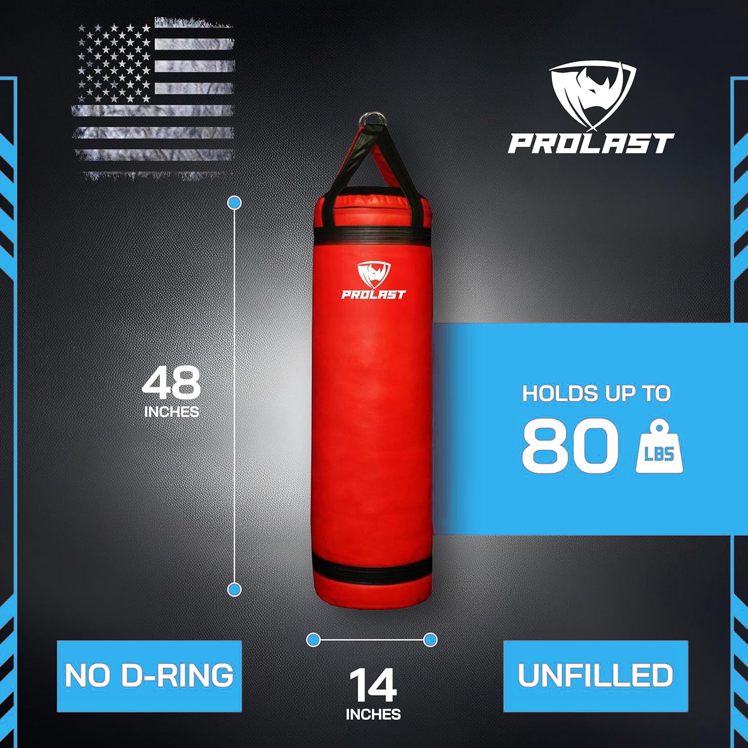PROLAST Heavy Punching Bag 4 ft UNFILLED -Great for Boxing, MMA, Muay Thai - Unfilled with Bottom D-Ring ( Red )