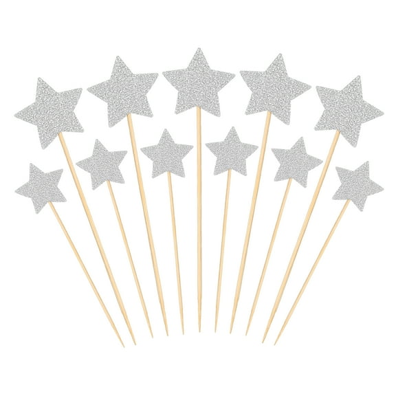 Uxcell Little Star Cupcake Toppers, Star Cupcake Picks Birthday Cake Decorations, Silver 50 Pcs