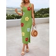 thumbnail image 2 of Vestido ajustado de verano ZESICA, de punto floral, midi, verde, para mujer, 2 of 7