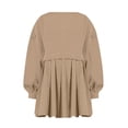 thumbnail image 3 of Womens Oversized Sweatshirt Dress Long Flowy Patchwork Pullover Tops Cute Drop Shoulder Sweatshirts Fall Long Sleeve Mini Dress Teen Girls Crewneck Solid Tunic Pleated Loose Clothing Beig, 3 of 4